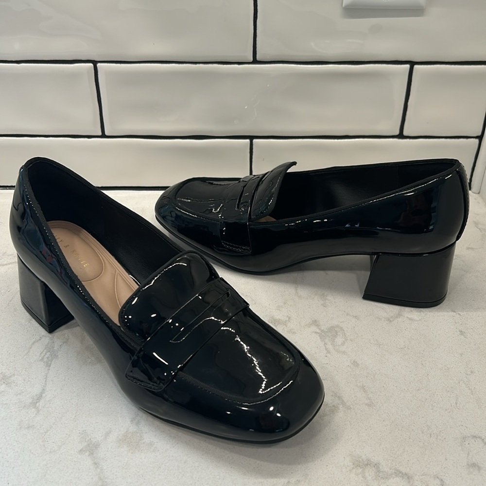 Kelly & Katie Payln Loafer Black Glossy Platform Heel Slip On Academia Office - Picture 16 of 16